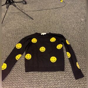 Society & Stitch Black Smiley Face Sweater Size L Cute Graphic Knit